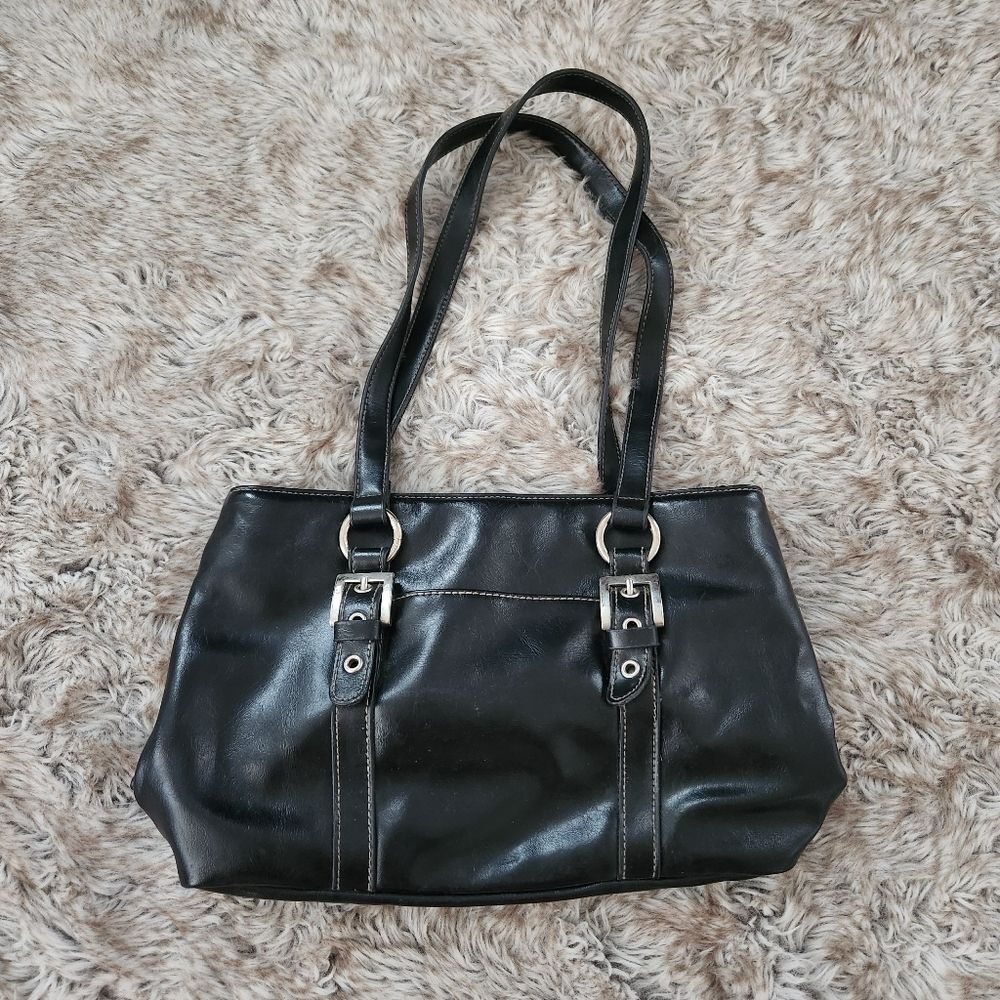 CL America Vegan Leather Buckle‎ Strap Shoulder Bag Black